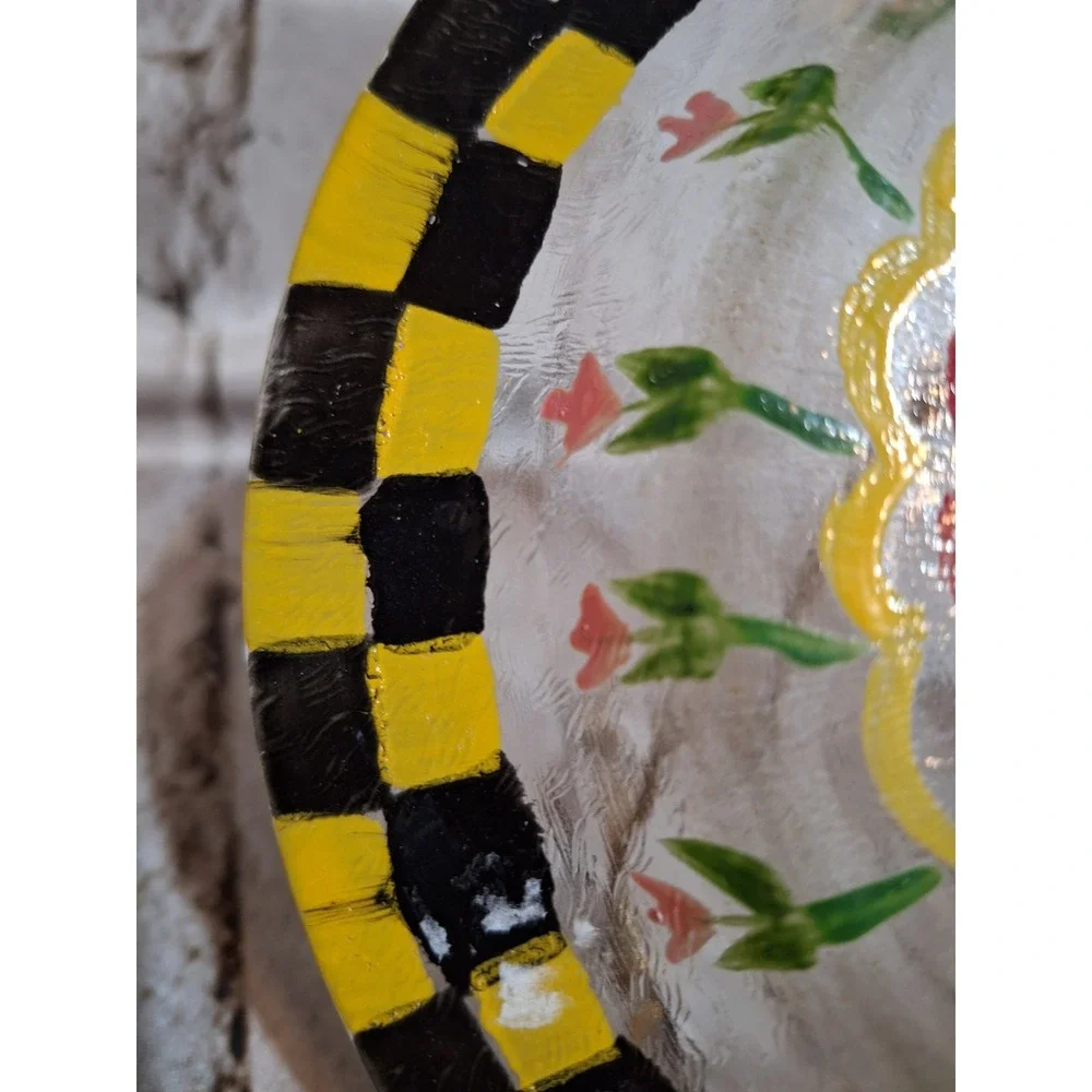 Vintage 1960's MacKensie-Childs Reverse Hand Painted Fused Glass Tulip Plate - Picture 9 of 12